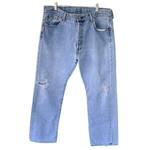Levi’s 501 Distressed Denim Button Fly Jeans Medium Wash 36 x 29 Vintage Look